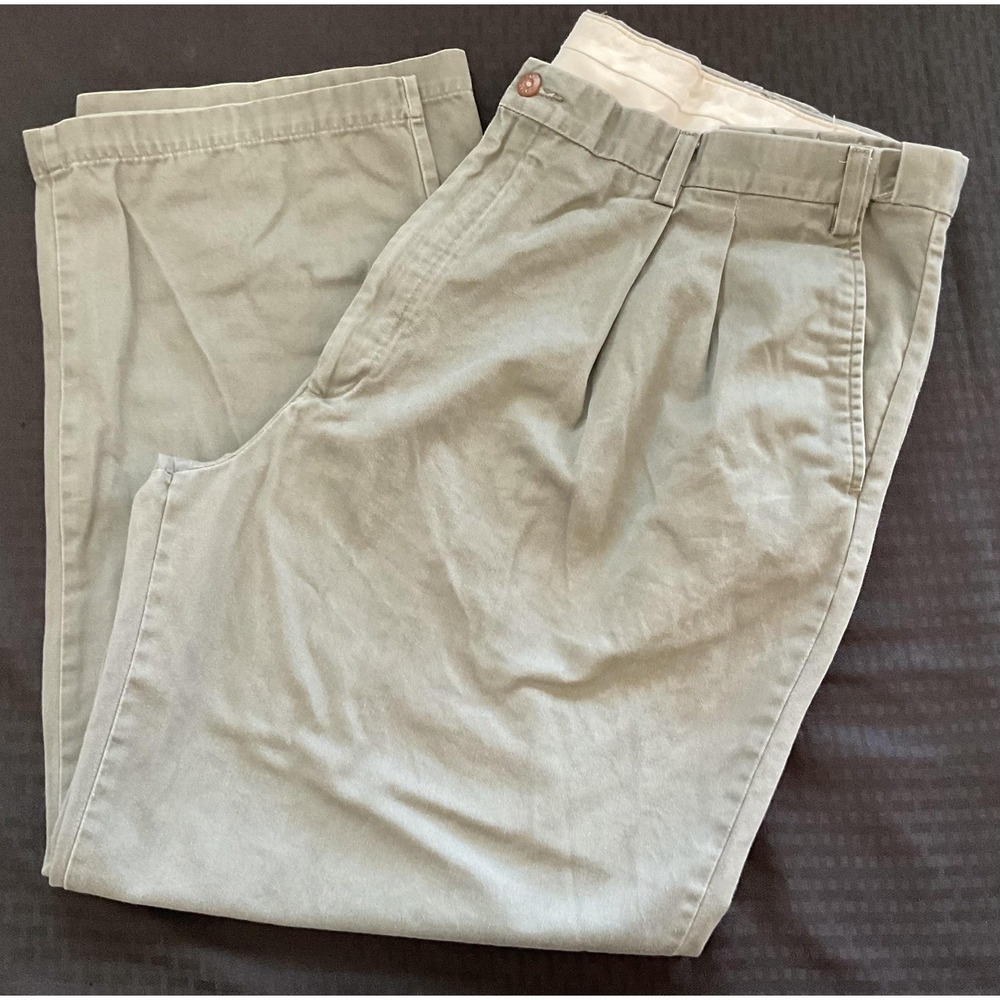 Farah Pants Mens 44x30 Green Pleated Chino Relaxed Fit Casual Cotton Trousers